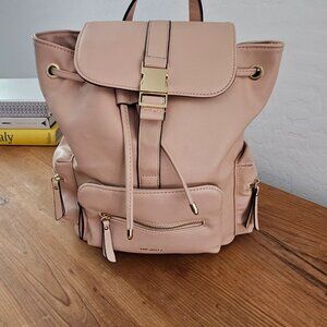 Faux Leather soft pink drawstring flap backpack Migato